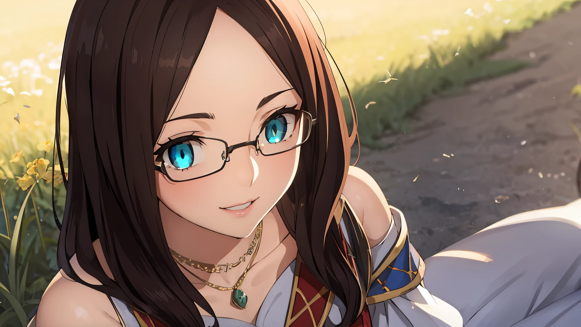 leonardodavinci, leonardo da vinci, blue eyes, brown hair, glasses, long hair, semi-rimless eyewear, under-rim eyewear,
BREAK (wariza, reaching out, white skirt, off shoulder, necklace, field, garss:1.2),
BREAK spread legswide,Smiling,
BREAK (masterpiece:1.2), best quality, high resolution, unity 8k wallpaper,NSFW ,(illustration:0.8), (beautiful detailed eyes:1.6), extremely detailed face, perfect lighting, extremely detailed CG, (perfect hands, perfect anatomy),