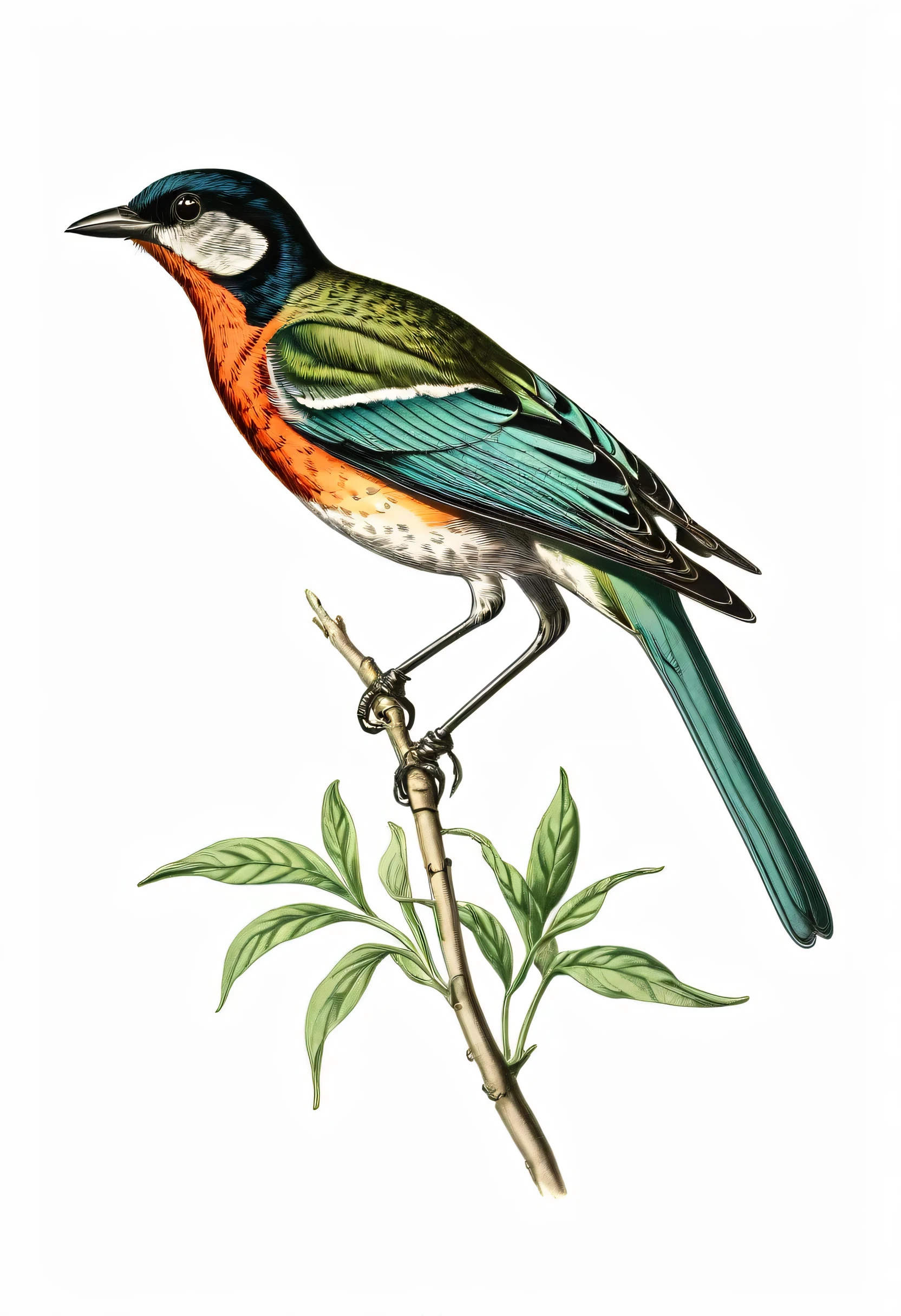 Botanical Illustration of bird, blank background