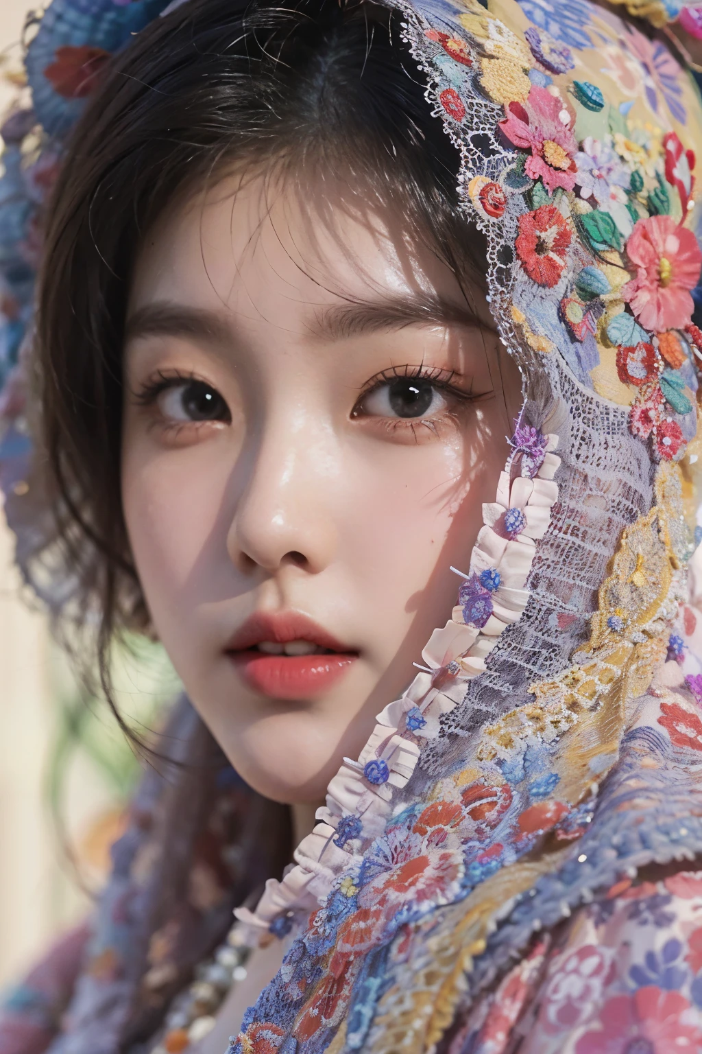 Portrait of a Korean woman with a dreamy background, (Highly detailed facial expressions), Fashionable Korean women,