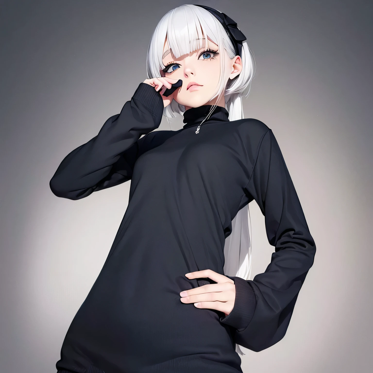 (Estilo anime, minimalista: 1.4), (1 garota), rosto bonito e delicado, Soft and elegant strokes, short or medium white hair, unique and stylized style, olhos roxos vibrantes e expressivos, conveying mystery and charm, clear and flawless skin, with a slight gothic or emo aura, wearing a sweater or apparel that highlights your personal style, position facing the camera for a more direct visual connection, simple background or with subtle details that complement the overall aesthetic, golden ratio for a visually pleasing composition.