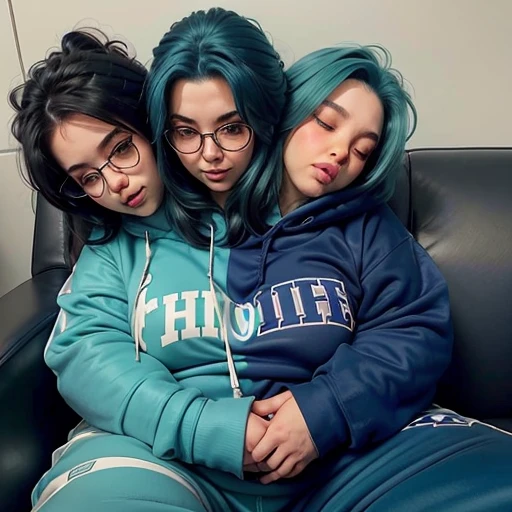 Beautiful two headed excessively fat Italian American girl with blue hair sitting on the couch in form fitting sweatpants and a hoodie. Her second head is forcing her to shit her pants. She’s straining in her face trying hard to hold it while her other head is asleep and snoring on her two headed body.