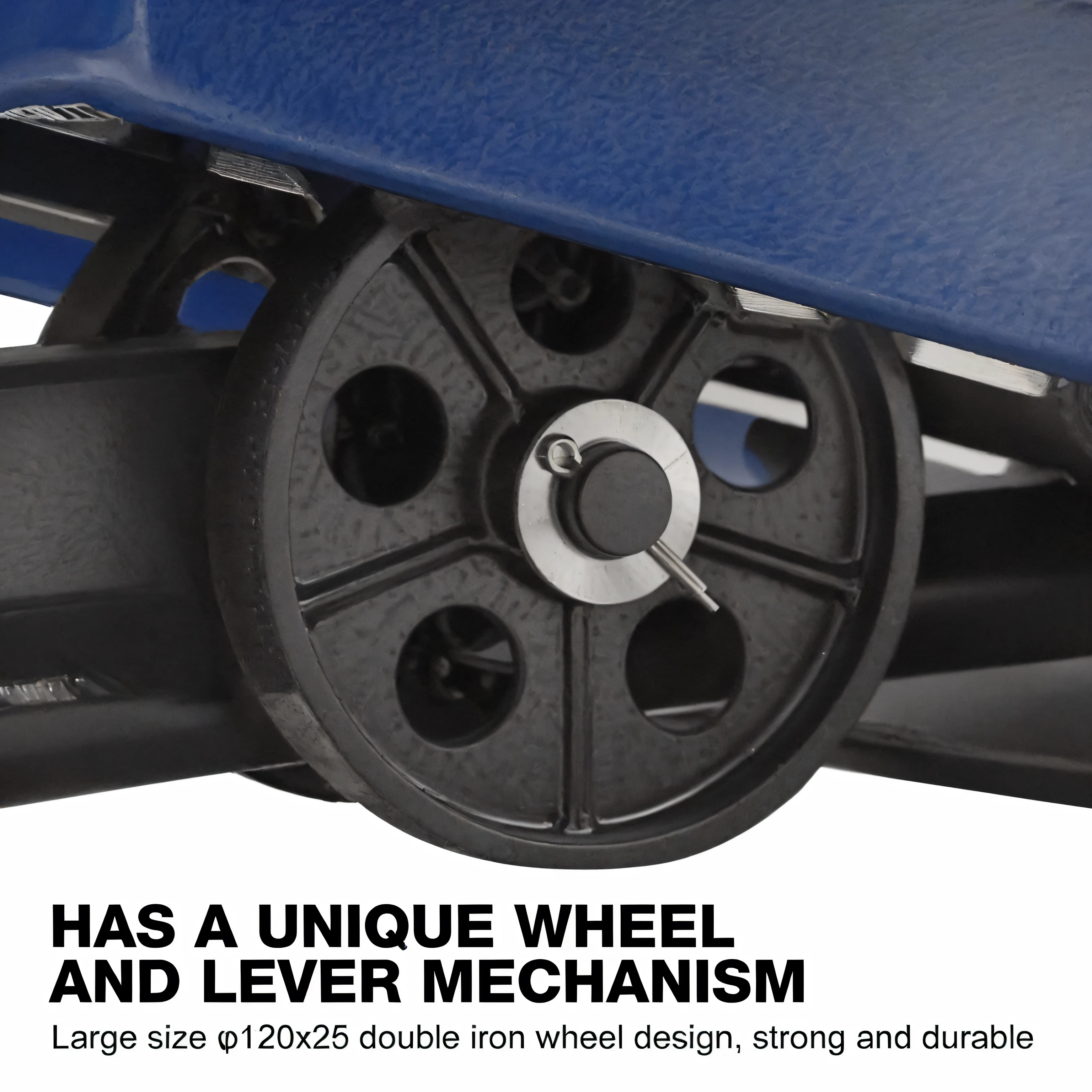 There is a picture of a blue vehicle wheel, Extremely high level of detail, fine detail featuress, well-defined mechanical characteristics, fine detail features, High resolution details, Very detailed, Meticulous attention to detail, very detailed image, There are a lot of details, Stunning details, very detailed and high quality, unbelievably realistic, Clear detailed view, Rich in details