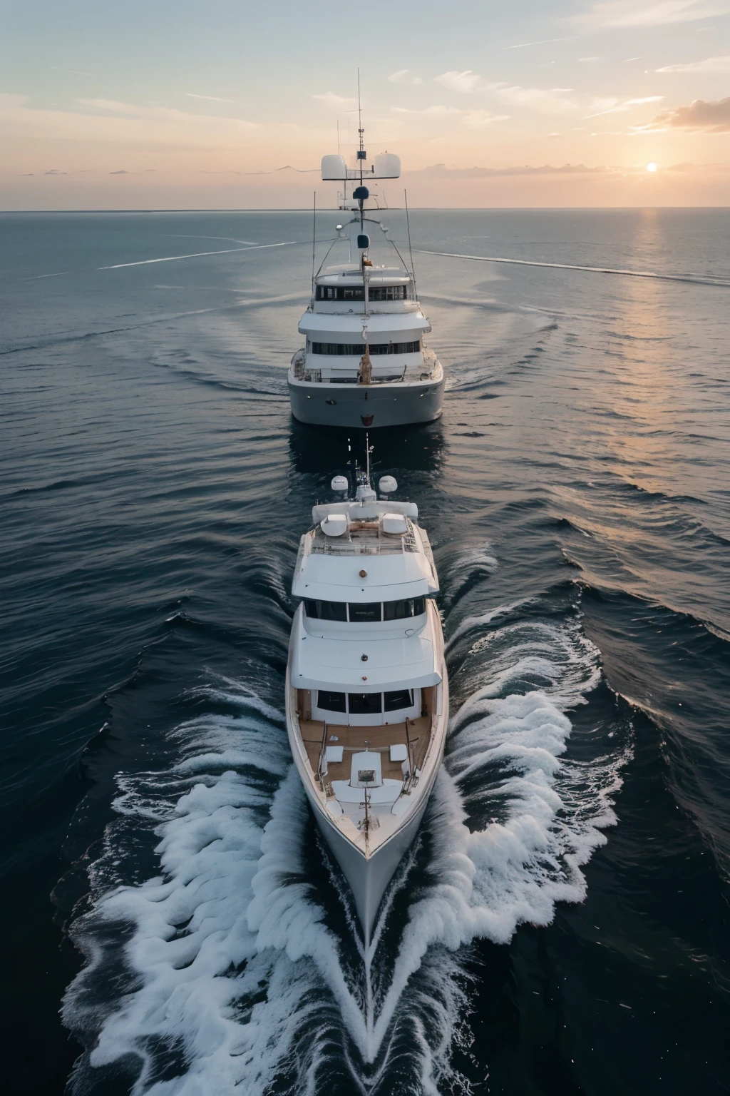 A white cruise sailing into the sea. Yacht's name: ISE Elite is visible on the hull. The hull is shown sailing across the photo. The yacht is sailing across the sea, with clear sunrise background.