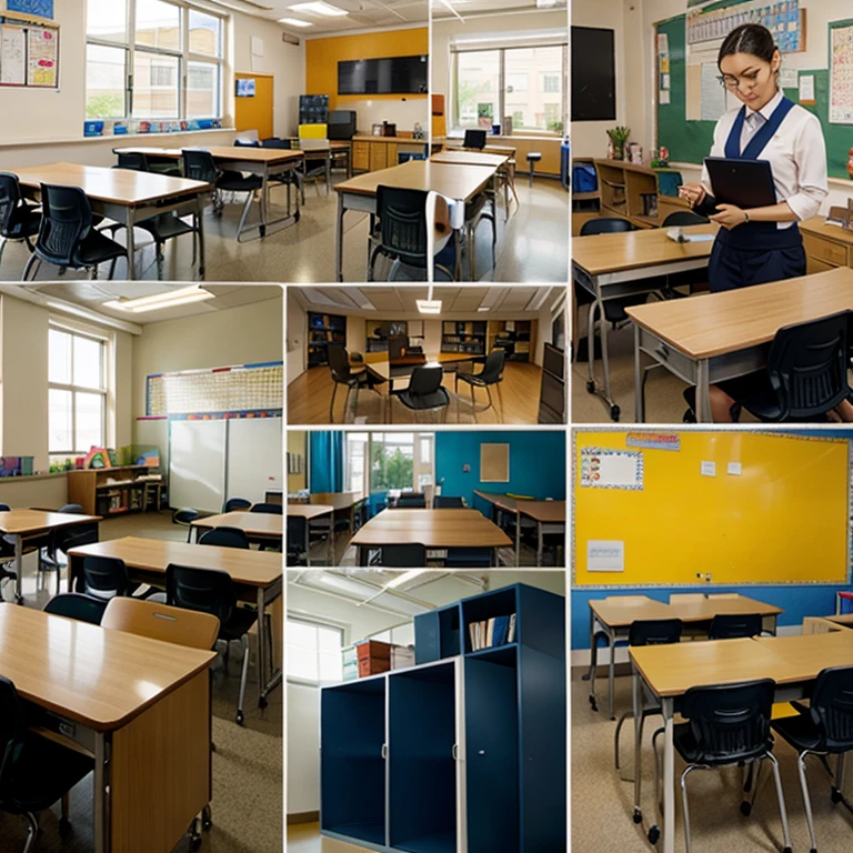 Collage with different classroom objects