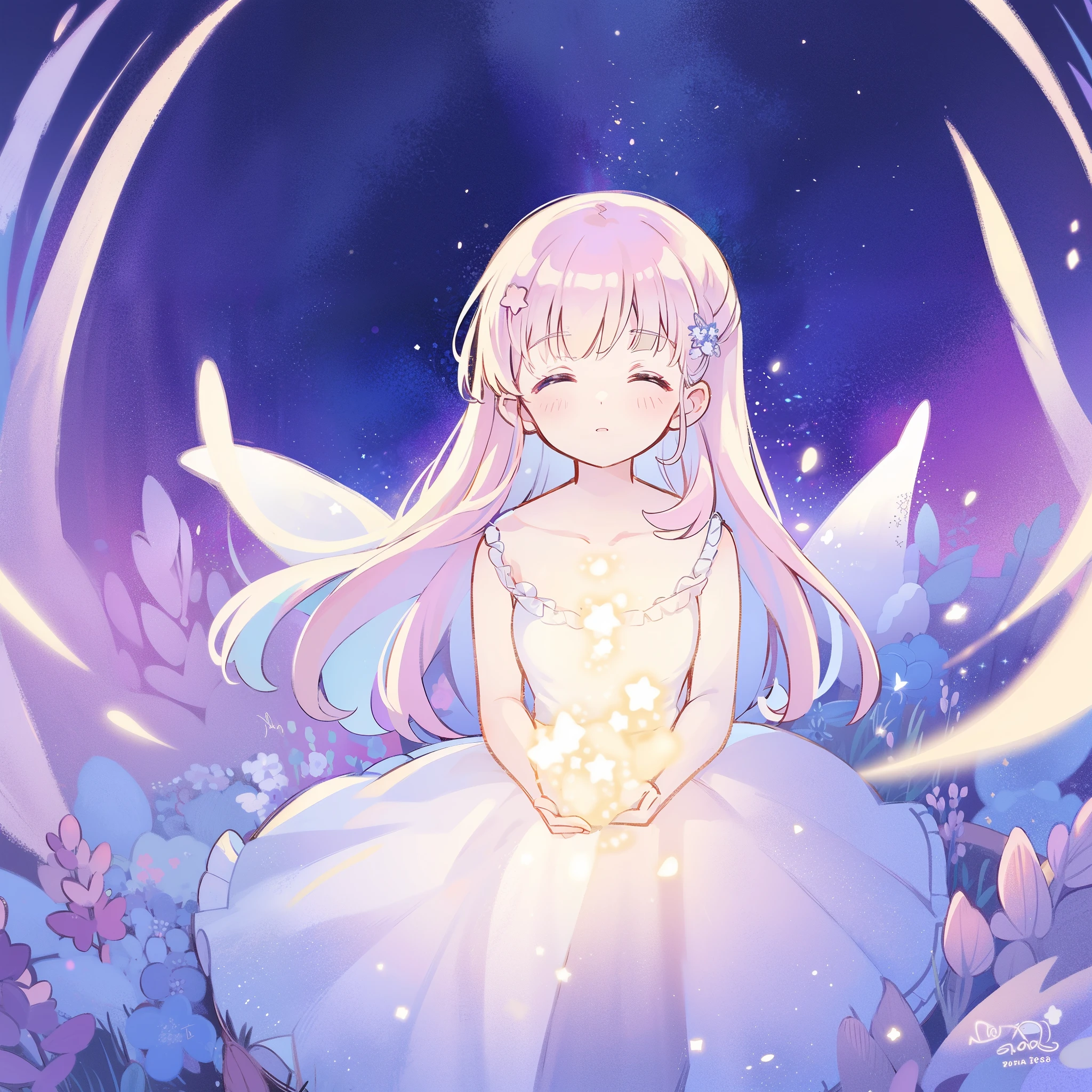 complex background, wishing star background, a woman wearing an ethereal mystical pink translucent dress that reflects the stars, dreamy, peaceful, serene composition, glowing stars, glowing, perfume promo art, mystic, complex drawing, highly detailed, Covergirl brand, promo art, artistic rendition, ethereal, starry night, midjourney style
