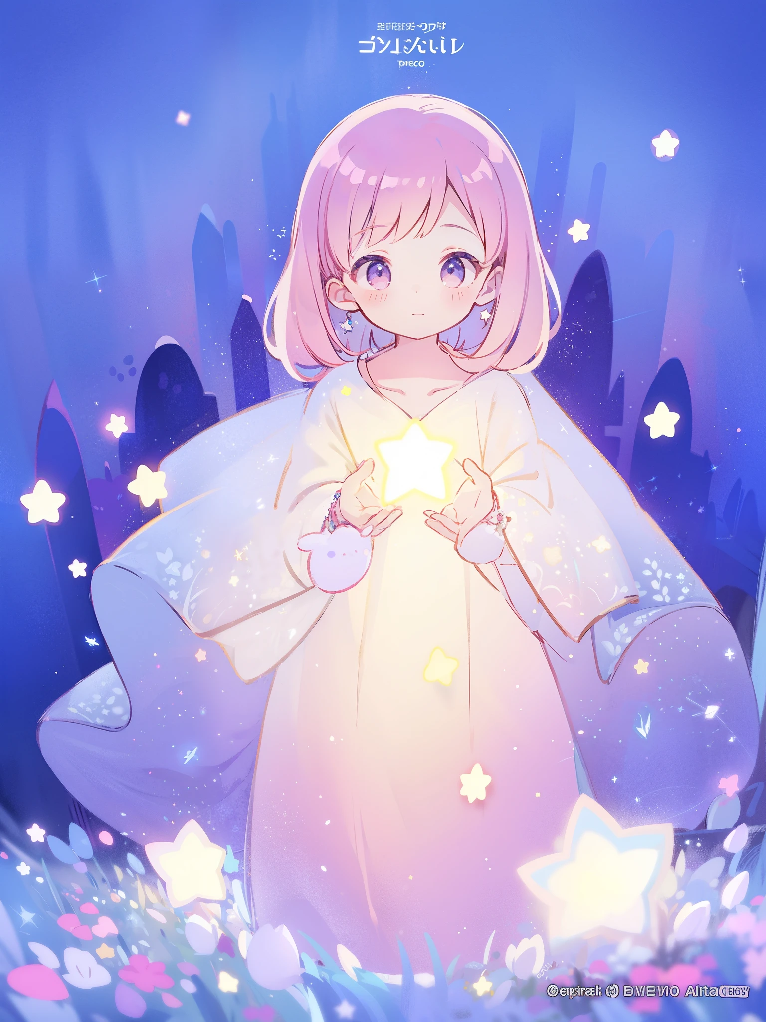 complex background, wishing star background, a woman wearing an ethereal mystical pink translucent dress that reflects the stars, perfume promo art, mystic, complex drawing, highly detailed, Covergirl brand, promo art, artistic rendition, ethereal, starry night, midjourney style