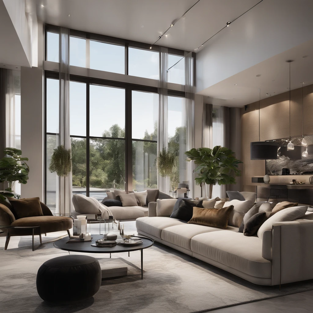 "(Best quality,4K,8K,A high resolution,Masterpiece:1.2),Ultra-detailed,Realistic,modern living room,contemporary design,sleek furniture,of decoration,Elegant color palette,Minimalist,Large windows,Plenty of natural light,high ceiling,spacious,Open concept,Unique lighting fixtures,marble floor,Unique artwork,Stylish carpets,comfortable seating,Plush cushions,Polished surface,metal decoration".