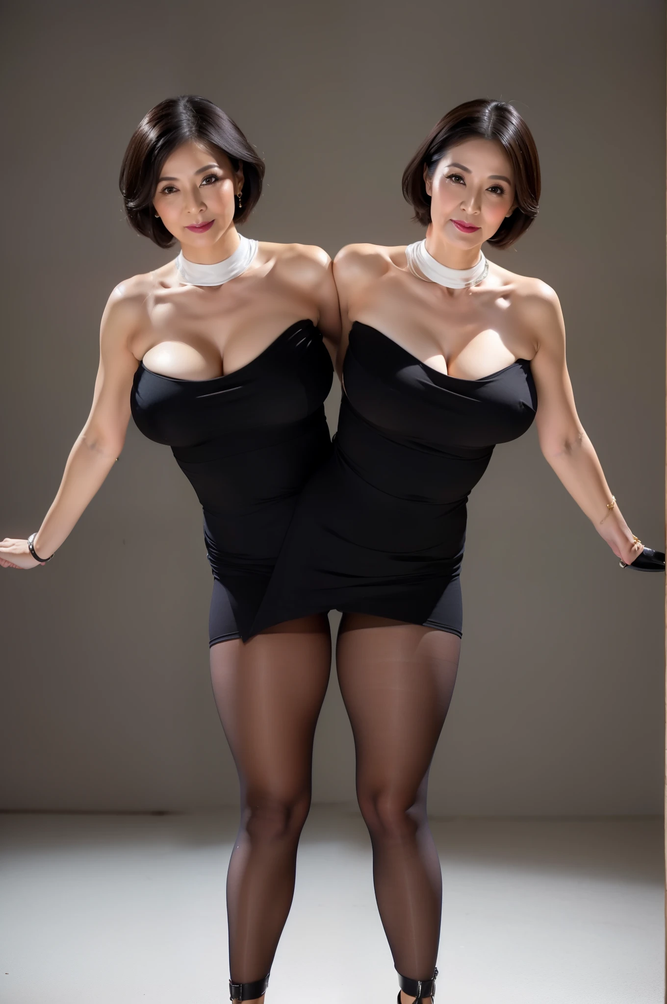 (highest quality,8k,masterpiece),Japanese ,50 years old,Huge ,Accentuate your cleavaur,Muchimuchi,Black Pantyhose,Highs,Draw the genitals,