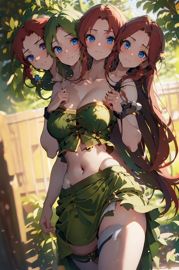 (masterpiece, best quality),best quality, (ultra-detailed), (3heads:1.5), 1girl, (ultra-detailed), (3heads:1.5), 1girl, (hong meiling:1.3), masterpiece, (best quality:1.5, highres, UHD), highres, absurdo, ultra detail, ultra quality, Ultra resolution, green top, crop top, ((stomach)), midriff, ((groin)), green skirt, miniskirt, normal ears, shackles, red hair, very long hair, wavy hair, sidelocks, blue eyes, parted lips, midriff, sweat, cute, toned belly, hand on own chest, eyelashes, (24 year old woman:1.3), (masterpiece:1.5), (best quality:1.5), (beautiful detailed), extremely detailed CG, extremely delicate and beautiful, depth of field, (finely detailed face), (perfect details:1.2), (mature female:1.3), wide pelvis, slender, large veiny breast, 16k resolution, high quality, high definition, extremely detailed, masterpiece, red hair, long hair, alluring presence, twin braid, short skirt, close up, big , young, striped, green beret, hair ornament, chinese clothes, star hat ornament, open belly, nsfw,
