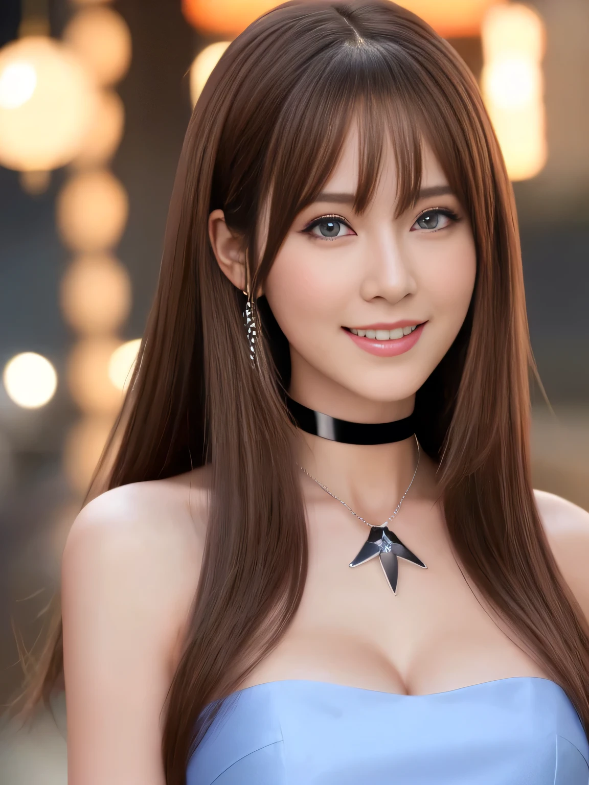 masterpiece, Multiple mature women per photo, Front view, Cute Japanese middle-aged woman, Long Bob Hair, (light pink mini dress), Very cute face, Glossy Lips, Double eyelids on both eyes, Natural Makeup, (Brown Hair , Long Bob Hair), Asymmetrical bangs, High resolution, Attention to detail, Detailed hairstyle, Detailed face, Cinema Lighting, Octane Rendering, Ultra-realistic, Perfect limbs, Perfect Anatomy, Black Choker, Blue Eyes, Big Breasts, ((Slim body:1.5)), Cool Beauty, Slim face, smile, Cleavage, Fantasy World, Outdoor, ((Straight Long Hair)), Mature sex appeal, ((Servants following their master&#39;s instructions))，Big breast swelling、NSFW:-1.2, break, ((Pink rubber glove on right hand)), Cowboy Shot