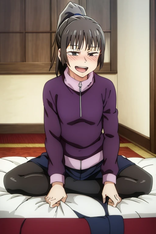 ((highest quality)), ((masterpiece)), (be familiar with), Perfect Face, indoor, Bedroom, Watching the audience,
One woman, Zenyuan Maki,
Open Mouth, Ecstatic expression, blush, smile,
Small breasts, Flat Chest, Young Girl, , , Girl,
Long Hair, ponytail,
Leg spread,