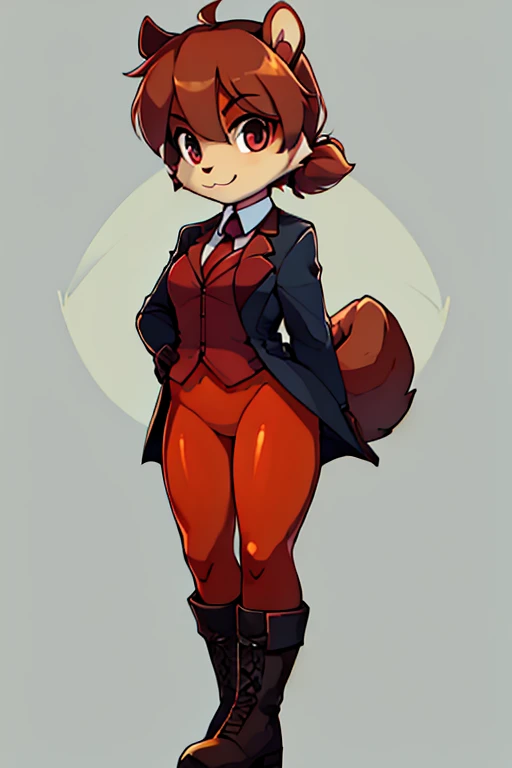 boy, squirrel, furry, bodyfur, blazer, bottomless, color tights, gloves, boots, leg up