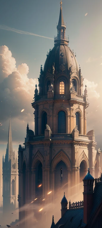 "(by Greg Rutkowski: 1.2), (Masterpiece), (Best quality), Extremely delicate and beautiful, illustration, (Fantasy landscape), Depth of field, hdr, Intricate, Delicate, (no human presence), Realistic depiction, Live-action feeling, Create visual masterpieces of the best quality. Highlight the marvelous elements of the Baroque architecture of the medieval city, Focus on towers in ruins, The effects of collapse and severe weathering are emphasized. Provide a vision,Capture grandeur and atmosphere."