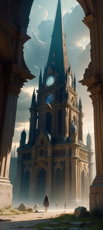 "(by Greg Rutkowski: 1.2), (Masterpiece), (Best quality), Extremely delicate and beautiful, illustration, (Fantasy landscape), Depth of field, hdr, Intricate, Delicate, (no human presence), Realistic depiction, Live-action feeling, Create visual masterpieces of the best quality. Highlight the marvelous elements of the Baroque architecture of the medieval city, Focus on towers in ruins, The effects of collapse and severe weathering are emphasized. Provide a vision，Capture grandeur and atmosphere."