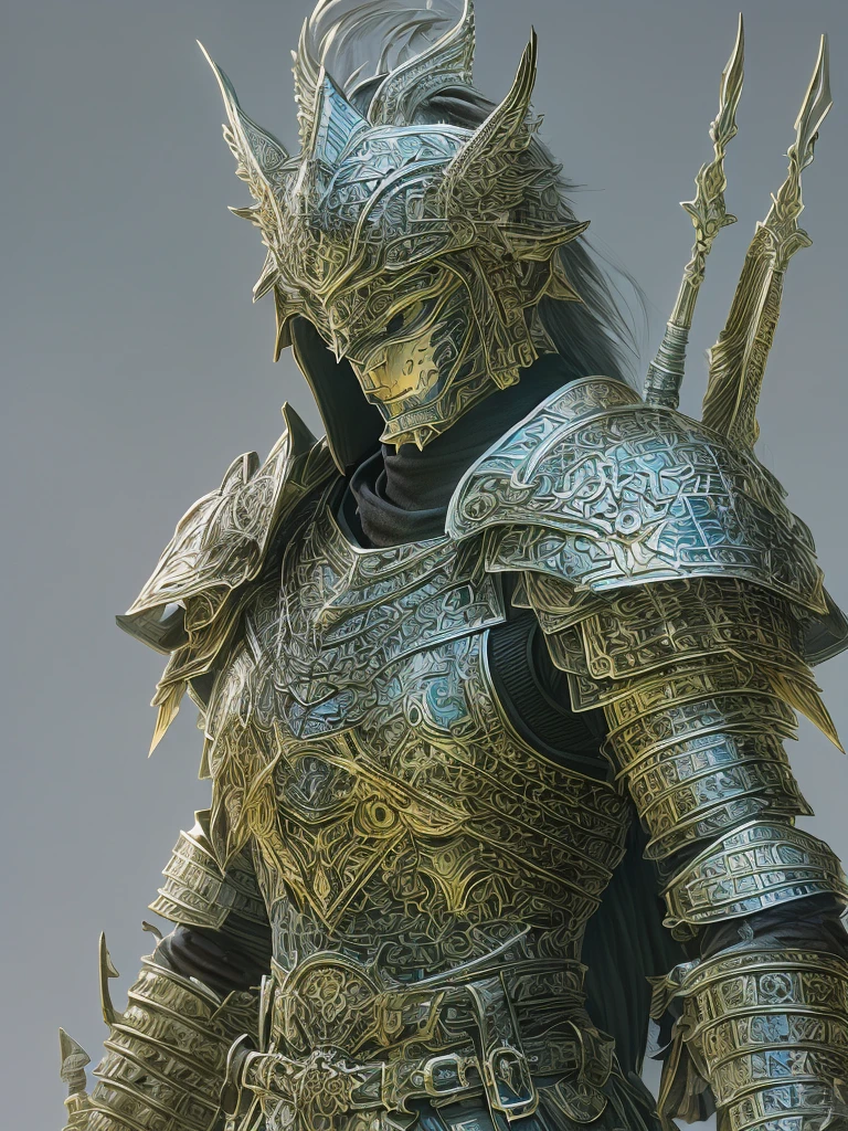 Fantasy Warrior, ASCII Art Design Armor, Intricate Design, Realistic, 8K Ultra Graphics、(((Final Fantasy)))、knight、cool、battlefield、Background Graphics、FF14、colorful