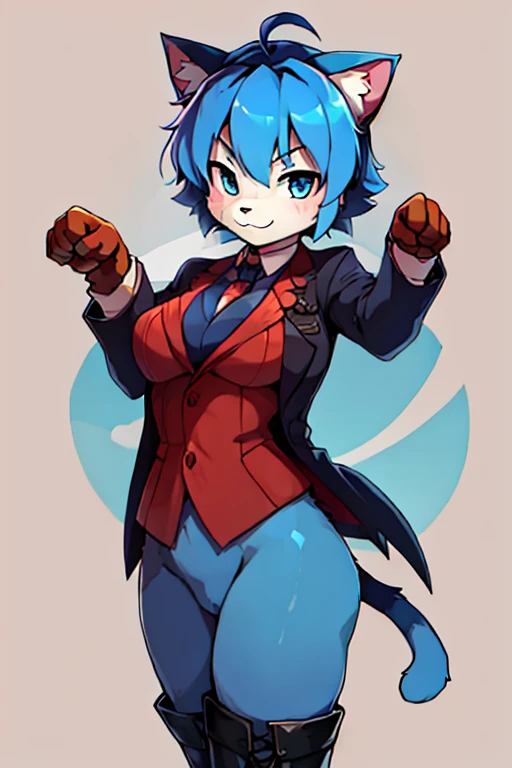boy, cat, furry, bodyfur, blazer, bottomless, blue tights, gloves, boots, idol