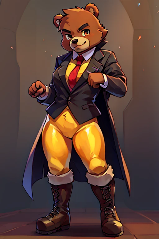 boy, bear, furry, bodyfur, blazer, bottomless, yellow tights, gloves, boots, idol