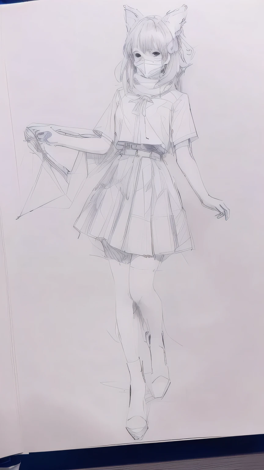 Wearing a skirt and top、 High, sketch, 旧sketch, Mask Sketch, Short full body portrait!, Anime Sketch, Loose Pencil Sketch, full body picture, Pencil Sketch, Line Drawing, Inspired by Reiko Ikemura, outLine Drawing, Inspired by Rumiko Takahashi, Girl wearing