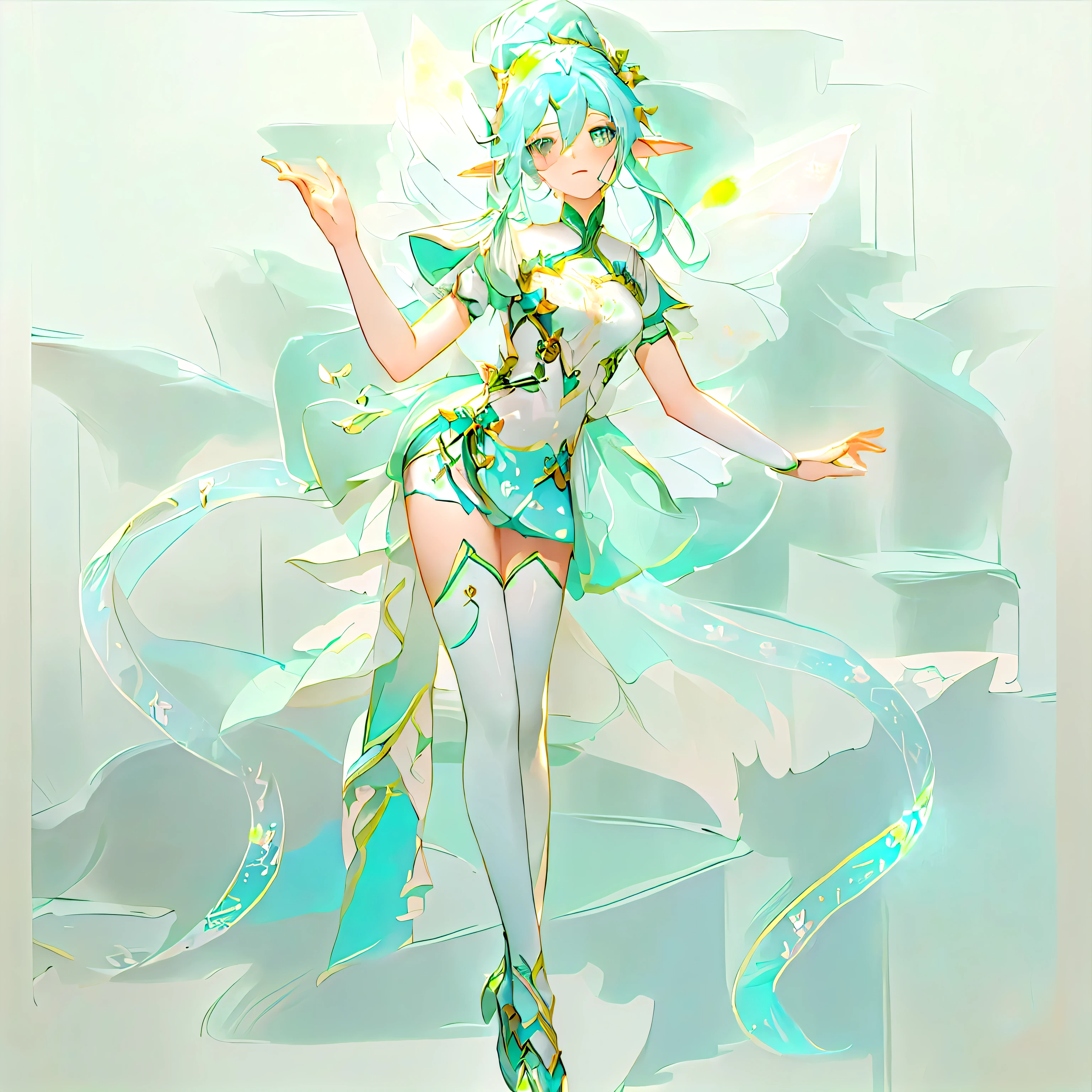 There is a painting,There is a Fairy with a long tail in the painting, full body xianxia, Clear clothing design, Elf Character, Smile like a Fairy, Fairy, anime Full body illustration, Suitable for whole body, Fairy Girl, Magical girl style, !!Full body portrait!!, Full body illustration, pretty anime character design, Fairy