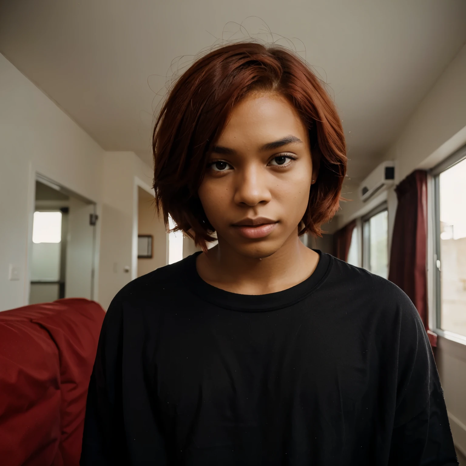 A black boy with a feminine appearance and red hair