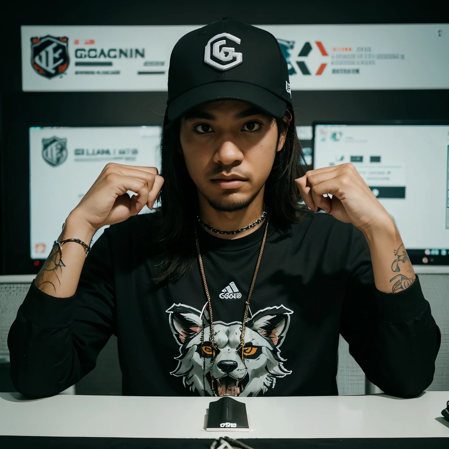 Quiero crear un logo para mi team de e-sports el nombre del team es GolfWang crea un lobo con cadenas estilo og