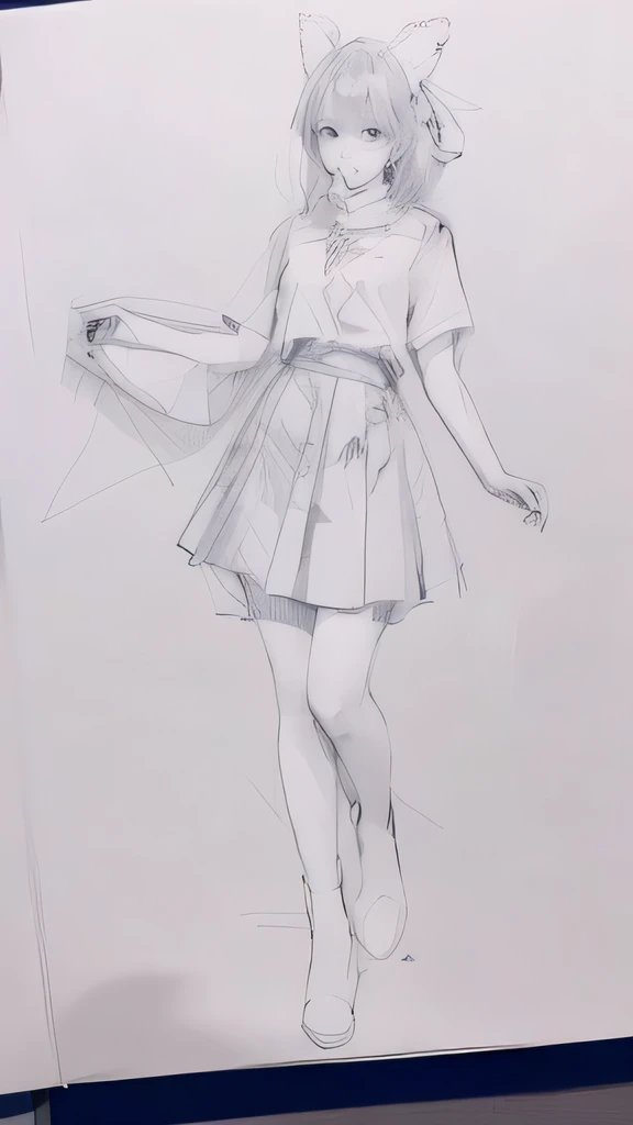 Wearing a skirt and top、 High, sketch, 旧sketch, Mask Sketch, Short full body portrait!, Anime Sketch, Loose Pencil Sketch, full body picture, Pencil Sketch, Line Drawing, Inspired by Reiko Ikemura, outLine Drawing, Inspired by Rumiko Takahashi, Girl wearing