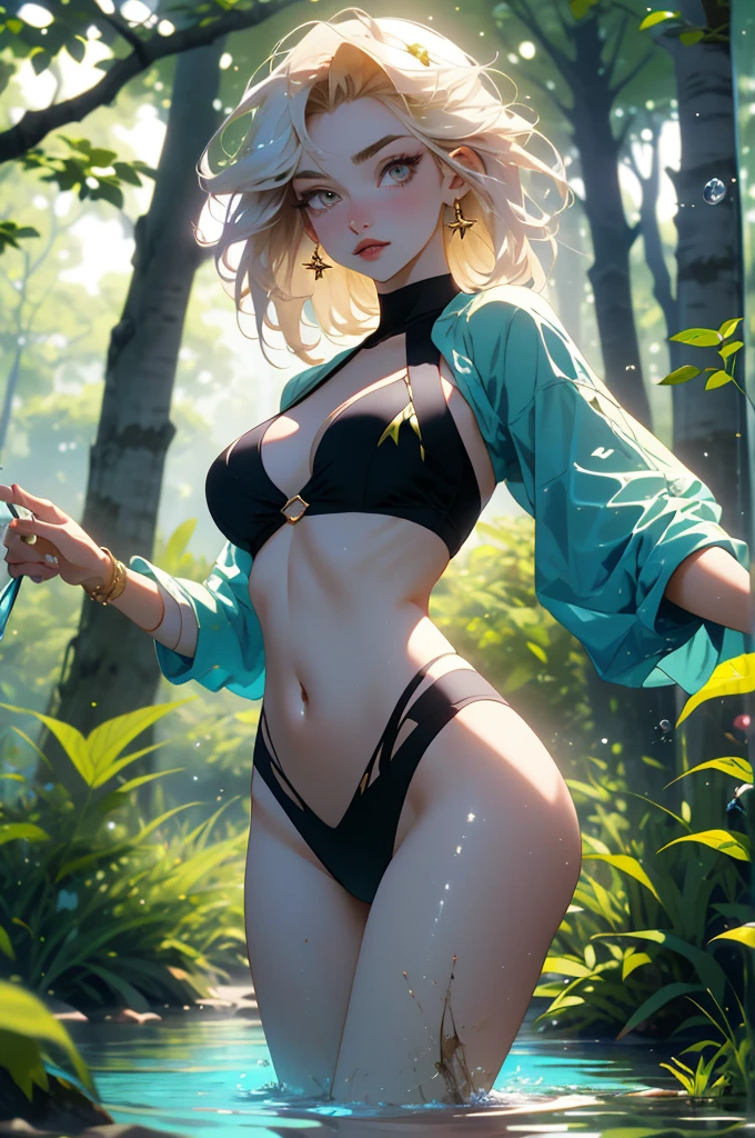 (Gates McFadden, de-age to approximately 18, youthful appearance,youthful,energetic,natural beauty,alluring:1.1,beautiful detailed eyes,beautiful detailed lips,extremely detailed eyes and face:1.1,longeyelashes:1.1),in a(serene,tranquil,picturesque)garden,(string bikini:1.1,skimpy bikini,scanty swimwear)clinging to her exquisite figure,casting a seductive glance as she fishes delicately in a shallow stream(twirling her hair flirtatiously),her graceful movements and tempting allure making the act look irresistibly sexy,(rippling sunlight filtering through the trees,illuminating her radiant skin in a golden glow),(soft,gentle breeze,rustling leaves)whispering secrets to her,enhancing the atmosphere of sensual mystery,(best quality,4k,8k,highres,masterpiece:1.2),ultra-detailed,realistic:1.37),with vibrant colors,(lush,verdant,varied)foliage setting the scene,creating a rich tapestry of nature's beauty in the background,her youthful vitality beautifully contrasting with the serene surroundings,infusing the image with a sense of playful elegance and seductive charm.