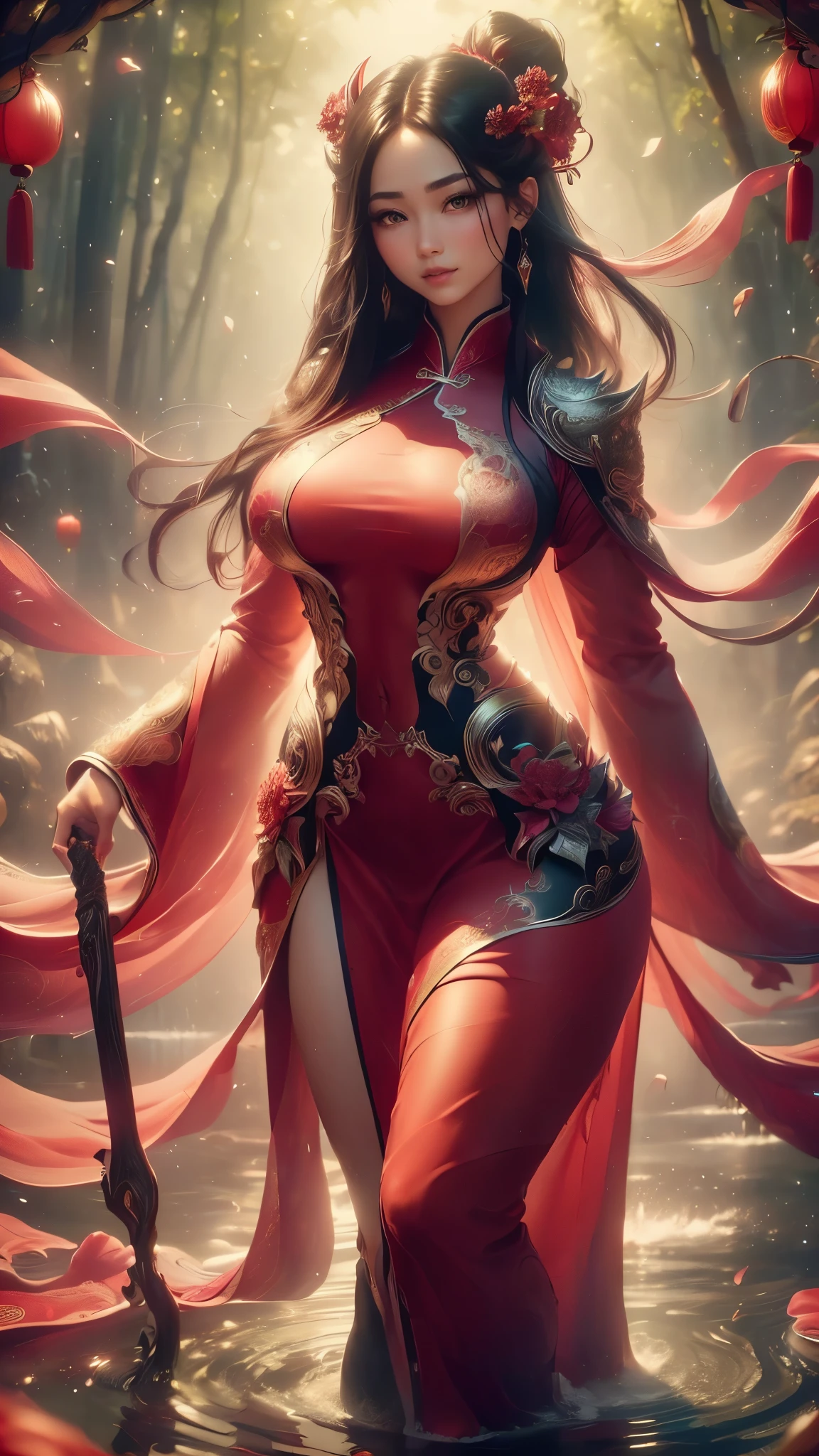 1female,45 yers old,Married Woman,熟妇,plumw,extremely large bosom, 独奏,(Background with:ponds,Cherry blossom forest,lotus flower)Lie underwater, She has short pink hair,seen from the front,, mostly cloudy sky,(((tmasterpiece),(Very detailed CG unity 8K wallpaper),best qualtiy,cinmatic lighting,detailed back ground,beatiful detailed eyes,Bright pupils,Black eyes,Snow-whiteskin,Redlip(Very fine and beautiful),(Beautiful and detailed eye description),ultra - detailed,tmasterpiece,))facing at camera,A high resolution,ultra - detailed),revealing breasts,Bare genitalia, Bulge,legs are open,Raised sexy,Camel toes,Desire for dissatisfaction,frontage,Chinese Air Force(Wearing:Transparent tight gel coat,Black tights,Bare ,military hat,Red cape)