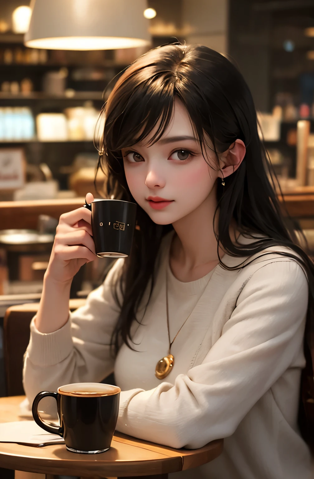 Beautiful woman drinking coffee in a cafe