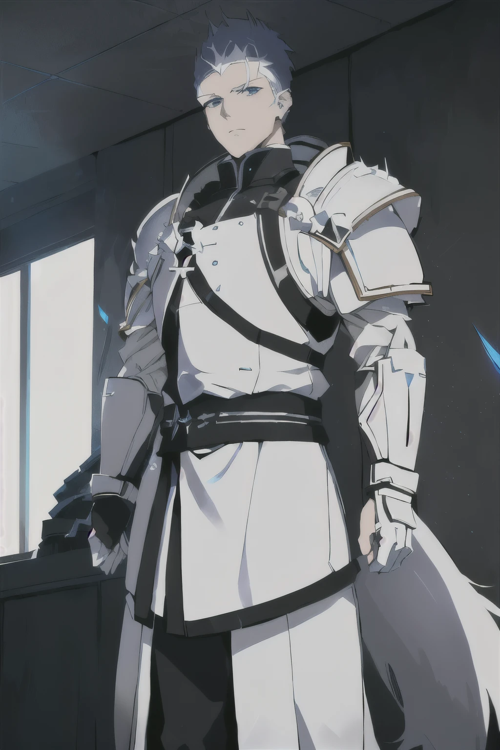 anime character in white outfit standing in a room with a window, matt white color armor, with a light leather armor, streamlined white armor, white fox anime, white armor, sleek white armor, glossy white armor, detailed white armor, picture of a male cleric, male anime character, handsome guy in demon slayer art, anime style 