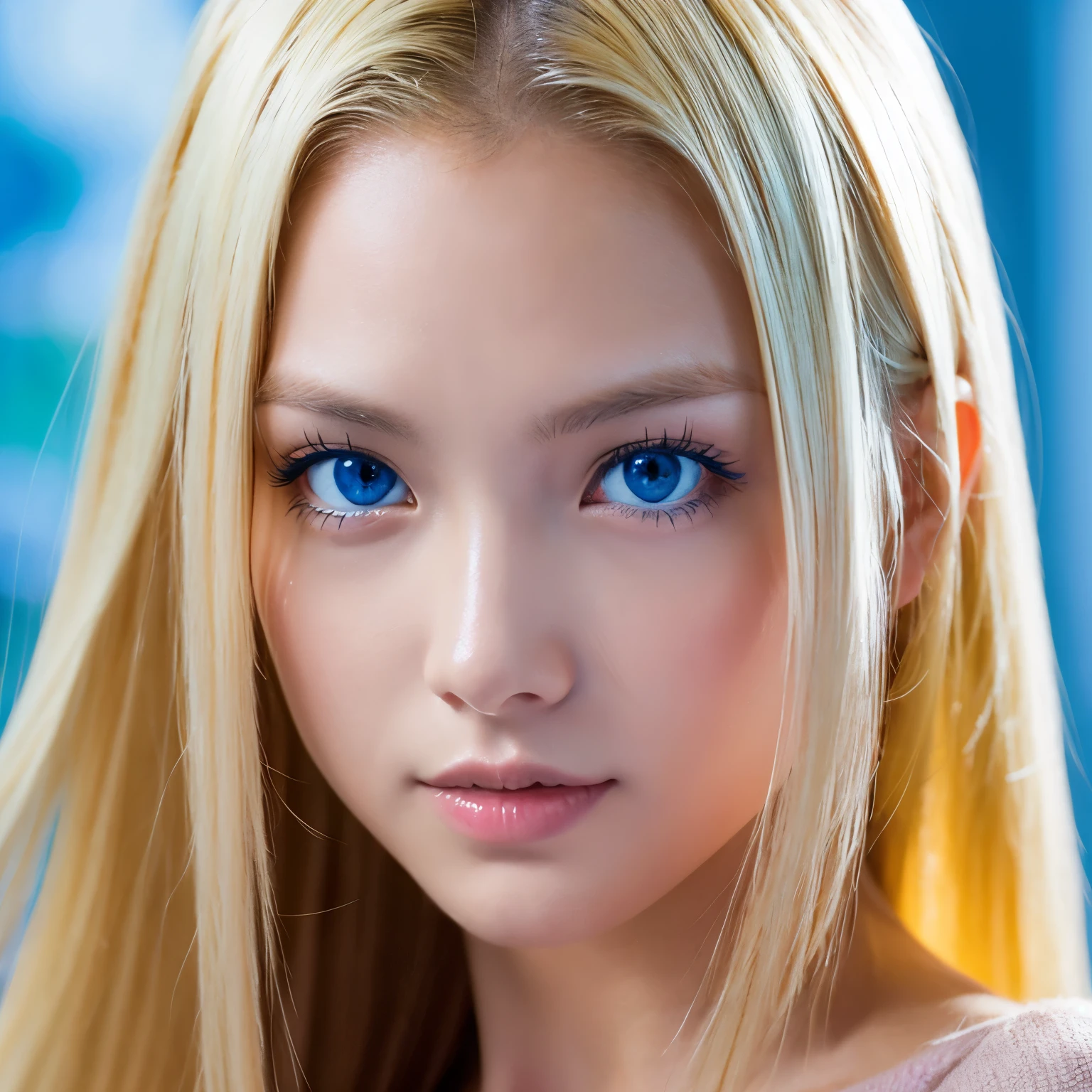 Asian blonde with blue eyes