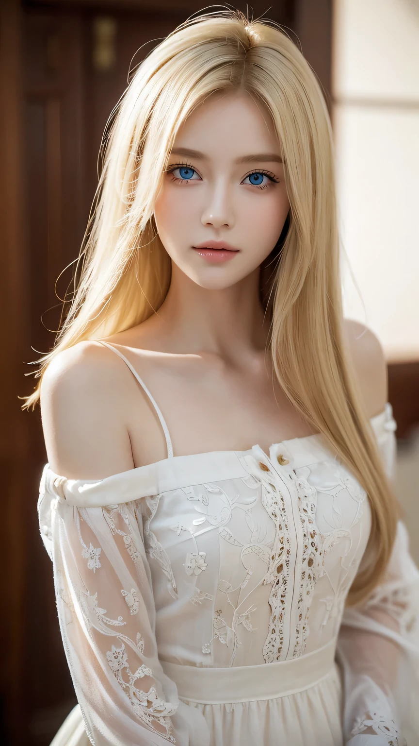 (masterpiece: 1.2, best quality), Practical, (Practical Picture, Intricate details, Depth of Field), best quality, masterpiece, Very detailed, Semi Practical, 1 girl, Mature female, 21 years old, blond, Shoulder-length hair, Left eye covered by hair, blue eyes, King&#39;s Clothes, Red cape, Slim body, A crown made of precious gold, Read the documentation, Tag the file, quill, desk, Soft stool, palace, In the palace, In the Middle Ages