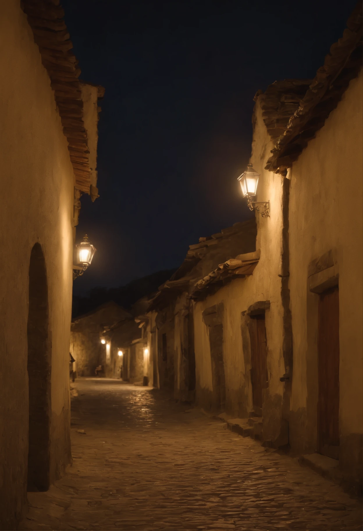 A deserted village、Night Alley、dim、dim街灯、