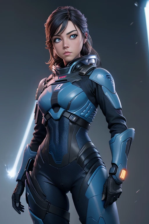 (traje cero:1), (zssamus:1), (mujer:1), ((blue eyes)), (Blue Sci-Fi Suit:1), (Traje azul:1.2), pelo rubio, cola de caballo larga, (tactical suit), (sosteniendo un Science fiction weapon), (Science fiction weapon), rasgos faciales caricaturescos, ojos grandes y redondos, flequillo de pelo, (realista:1.2),  (Obra maestra:1.2), (foto de cuerpo completo:1),(tiro de vaquero:1.2), light particles, Fondo espacial, neon lighting, dark romantic lighting, (Muy detallado:1.2),(cara detallada:1.2), (gradientes), vistoso, ojos detallados, (one person), (paisaje detallado:1.2), (natural lighting:1.2),(antecedentes detallados),paisaje detallado, (dynamic pose:1.2), plano general, solo,