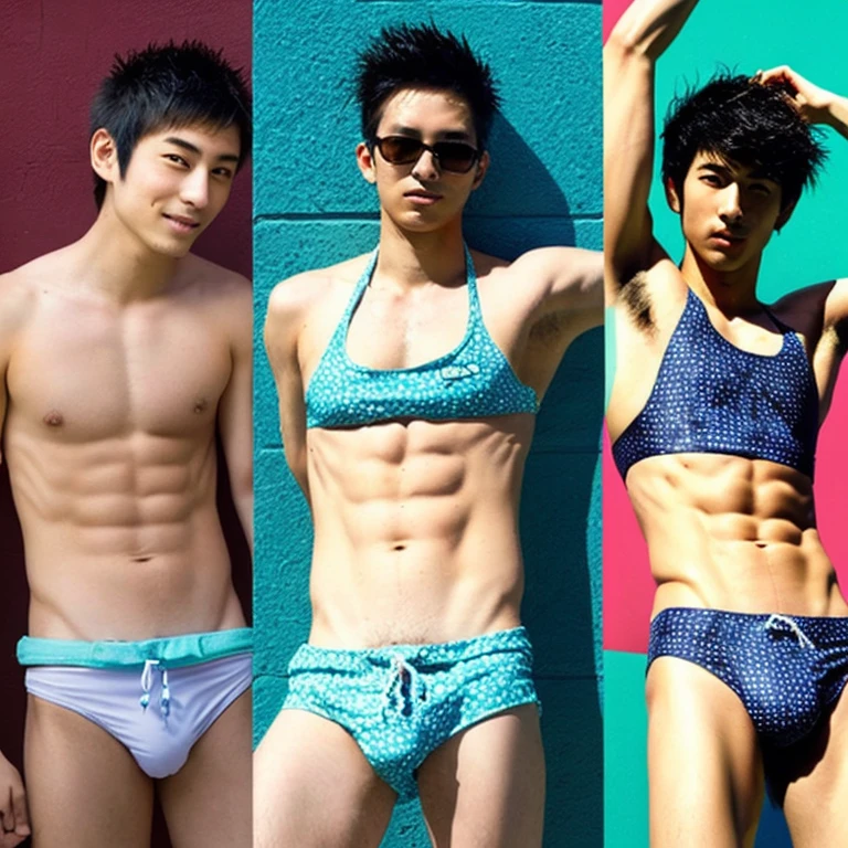 Cool Japanese guys, feed me, gainer, skinny fat,swimwear, glowing gut