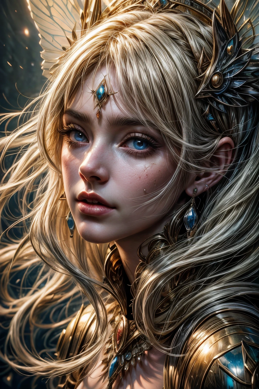 Painting of a woman in a dress blowing bubbles, Barbaric and WLOP, airy bubbles, Moebius + Barbaric + WLOP, dreamy and detailed, intricate WLOP, Close-up fantasy using water magic, fairy tale artwork, Fairy tale drawings, In the style of Anna Dittmann, WLOP art, realistic fantasy paintings, Art Germ Julie Bell Beeple, (((close up of face)))、sexy