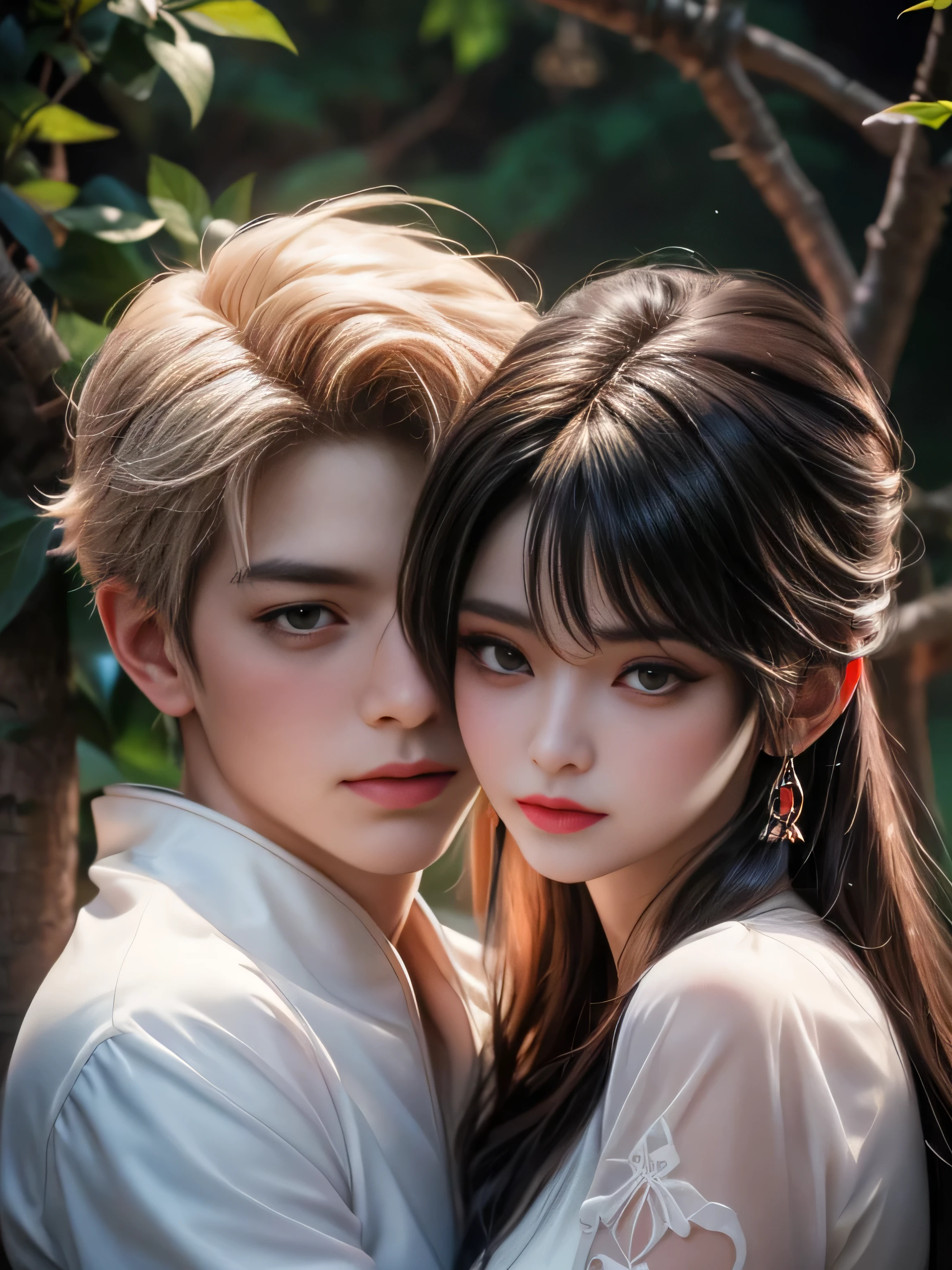 arafed image of a couple of asian man and woman hugging each other in Peach Garden, in wedding clothes, Peach Garden detailed background, xianxia fantasy, jingna zhang, game cg, wuxia, inspired by Chen Yifei, xianxia, xianxia hero, 2.5 d cgi anime fantasy artwork, heise jinyao, chinese fantasy, beautiful render of tang dynasty, heise-lian yan fang, (perfect full face:1.5), (high detail:1.1), detailed character, detailed eyes, detailed hands, detailed fingernails, 4k best quality, 8k character details, high quality anime art, high quality illustration, detailed anime wallpapers, detailed anime art, hyper-realistic, elegant, high quality realistic anime art