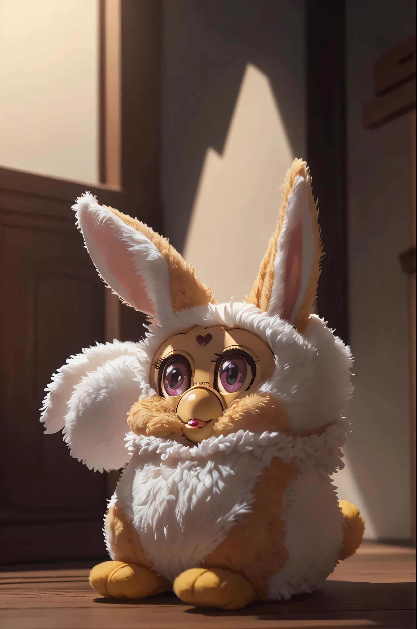 8K, rabbit, (furby toy: 1.2), cute, very vague, (detailed background),rating_safe