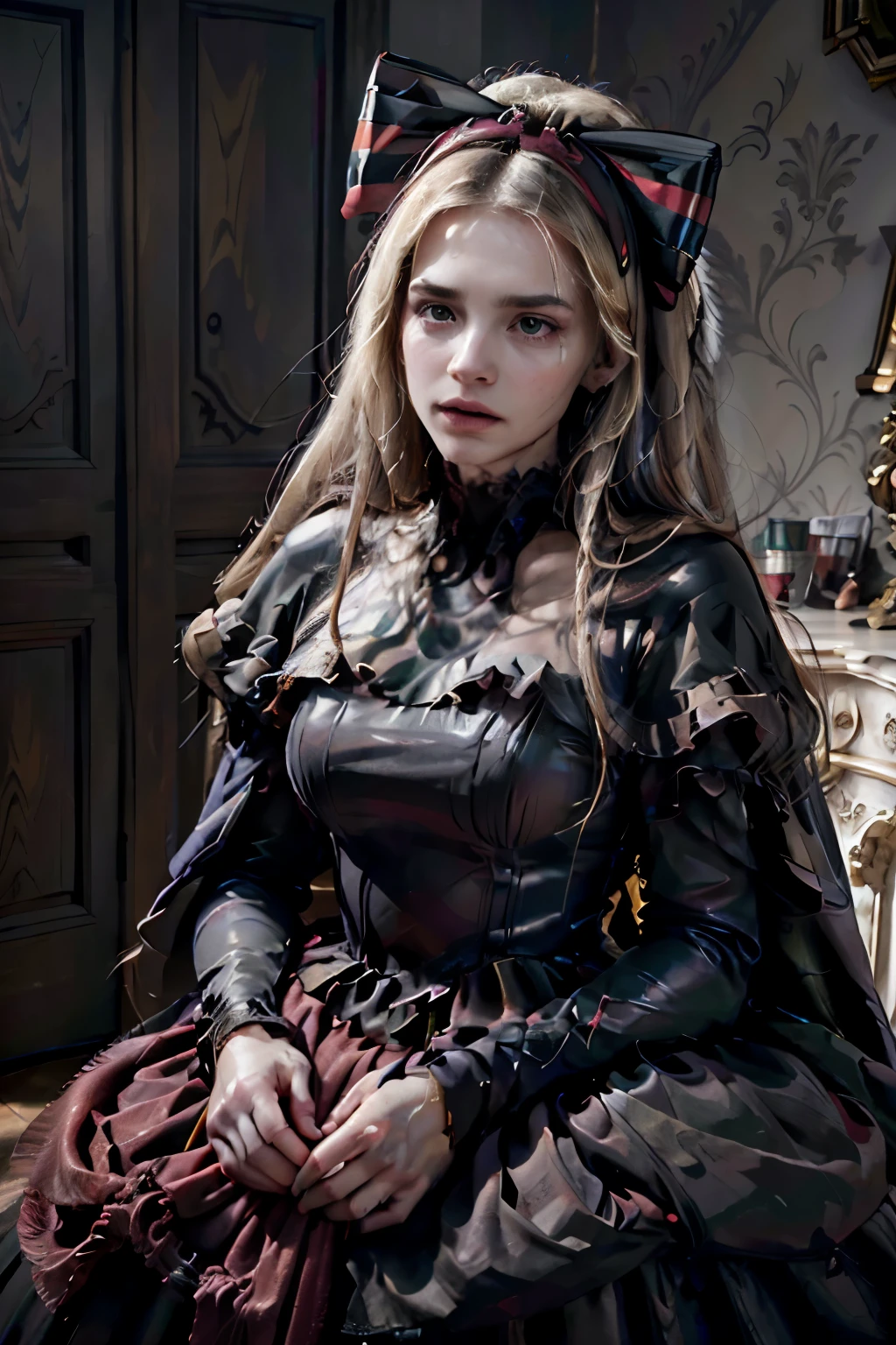 (best quality,4k,8k,highres,masterpiece:1.2),ultra-detailed,(realistic,photorealistic,photo-realistic:1.37),portrait, oil on canvas, vibrant colors, dramatic lighting, incredible detail, intricate brushwork, beautiful portrait, hyperrealistic rendering, lifelike details, stunning texture, meticulous attention to detail, flawless skin, minute facial features, expressive eyes, perfectly rendered lips, masterful shading and highlighting, exquisite craftsmanship, realistic skin tones, rich color palette, soft and smooth transitions, realistic hair texture, fine strands of hair, captivating gaze, evocative emotion, compelling composition, skillful depiction of light and shadow, meticulously painted background, believable depth, breathtaking realism, artistic showpiece, museum-worthy artwork