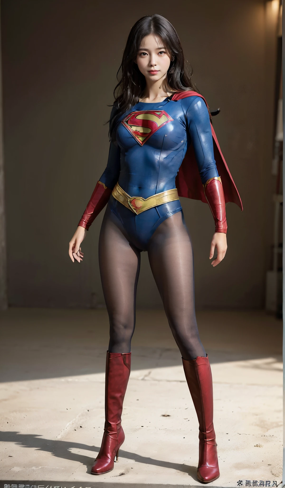 No background、(((Beautiful legs in black tights.)))、(((Legally express the beauty of your smile)))、((((Make the most of your original images)))、(((Supergirl Costume)))、(((Beautiful Hair)))、(((suffering)))、(((Please wear black tights....、Wear red boots)))、((Best image quality、8k))、((highest quality、8k、masterpiece:1.3))、(((Preserve background )))、Sharp focus:1.2、Beautiful woman with perfect figure:1.4、Slim Abs:1.2、Wet body:1.5、Highly detailed face and skin texture、8k