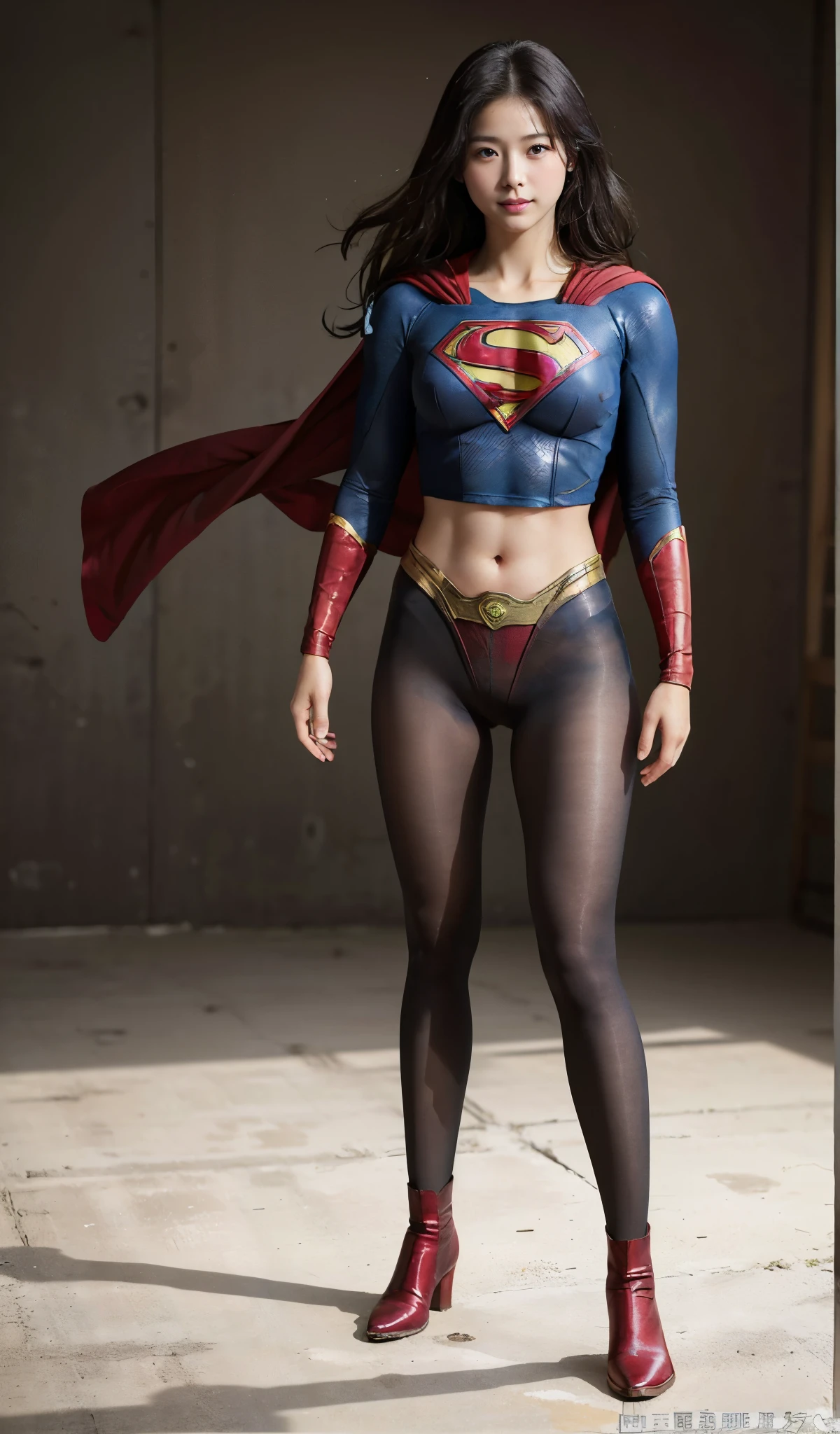 No background、(((Beautiful legs in black tights.)))、(((Legally express the beauty of your smile)))、((((Make the most of your original images)))、(((Supergirl Costume)))、(((Beautiful Hair)))、(((suffering)))、(((Please wear black tights....、Wear red boots)))、((Best image quality、8k))、((highest quality、8k、masterpiece:1.3))、(((Preserve background )))、Sharp focus:1.2、Beautiful woman with perfect figure:1.4、Slim Abs:1.2、Wet body:1.5、Highly detailed face and skin texture、8k