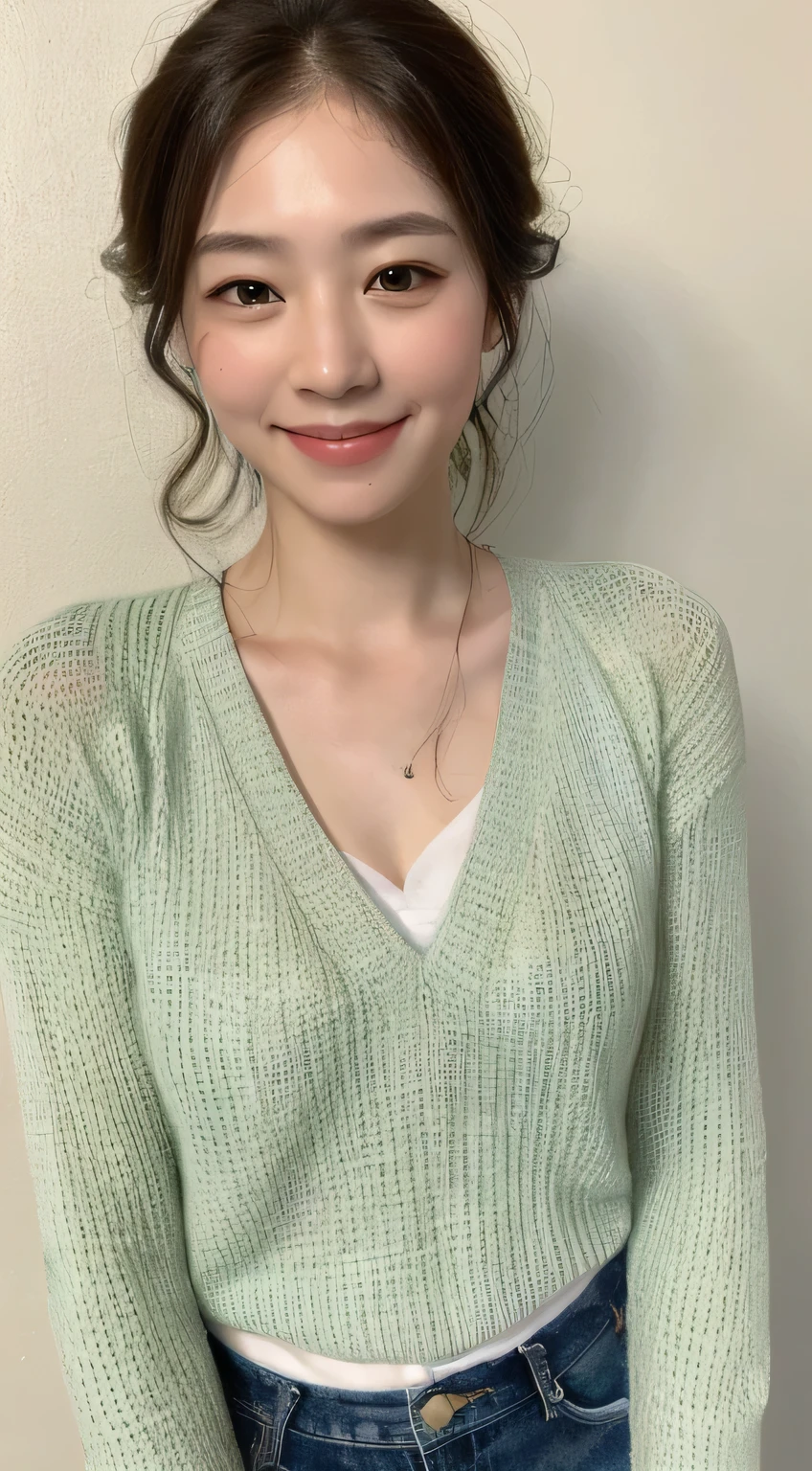 ((highest quality, 8k, masterpiece: 1.3)), concentrated: 1.2, Perfect body beauty: 1.4, Hips: 1.2, ((chest: 1.2)), bed: 1.3, Knitted without sleeves: 1.1, Highly detailed face and skin texture, Delicate eyes, double eyelid, White skin, Super big: 1.4, Japanese Girls, smile