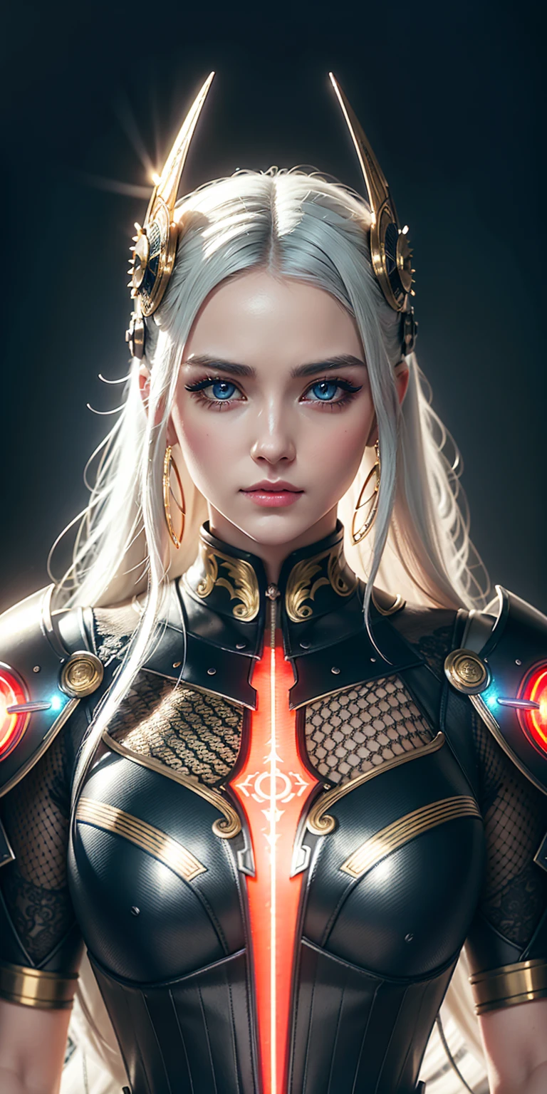 Portrait of a beautiful girl with wavy white hair, wearing a formal black dress with metal parts, red eyes, monograms in the background, digital painting, dark colors, 8k, complex details, vintage, retro futuristic style, sharp focus on the center, pastel colors, art station, (sci-fi, future, future theme), (facial expression looking with disdain), (detailed illustration), Portrait photo of android of woman in the middle of 20s Japan made of white and silver clear glass and plastic, geisha make up, Black hairstyle, Silver and gold metal internal body mechanism, Dynamic Pose, Flow organic structure, Detailed engraving, Lacework Design, A sparkling golden circuit, Colorful neon trim, Detailed enbest quality, masterpiece, (realistic:1.2), 1 girl, random hair color, random vampire eyes color, bright skin, beautiful skin, red color lip, Front, detailed face, beautiful eyes, wear golden black mechanical Superman suit, Transparent, Sexy, best quality, masterpiece, (realistic:1.2), 1 girl, detailed face, beautiful eyes, [(Transparent background:1.5)::5], (((masterpiece))), (((best quality))),(((extremely detailed))), illustration, 1girl, solo, mysterious, multi-color eyes, detailed eyes, hyper detailed, light smile, highly detailed, beautiful, small details, ultra detailed, best quality, intricate, 4k, 8k, trending on art station, good anatomy, beautiful lighting,graving, Lacework Design, Light emitting circuit, neon trim, Art by H.r. giger, Greg Rutowski, 