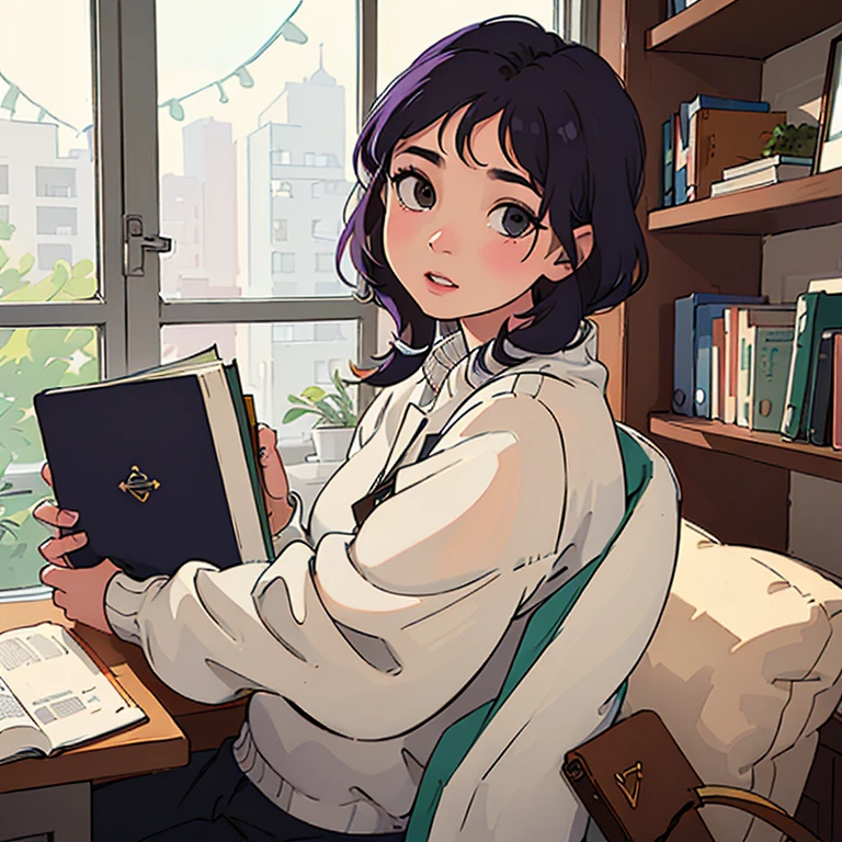 mujer sentada en un escritorio sosteniendo una biblia frente a una ventana, retrato de libro, chica vestida de uniforme, bibliotecario, arte de fan, Abogada, classic portrait, sosteniendo un libro, retrato en plano medio, nivanh chanthara, portrait photography, foto publicitaria, retrato, retrato de plano medio, tithi luadthong, retrato medio, ekaterina