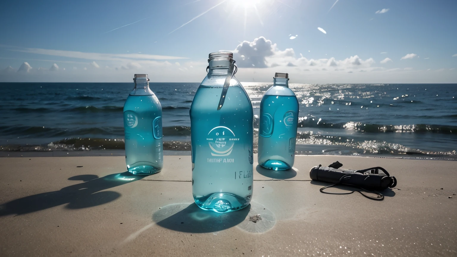 Alarming ocean pollution with plastic bottles. Generative AI image