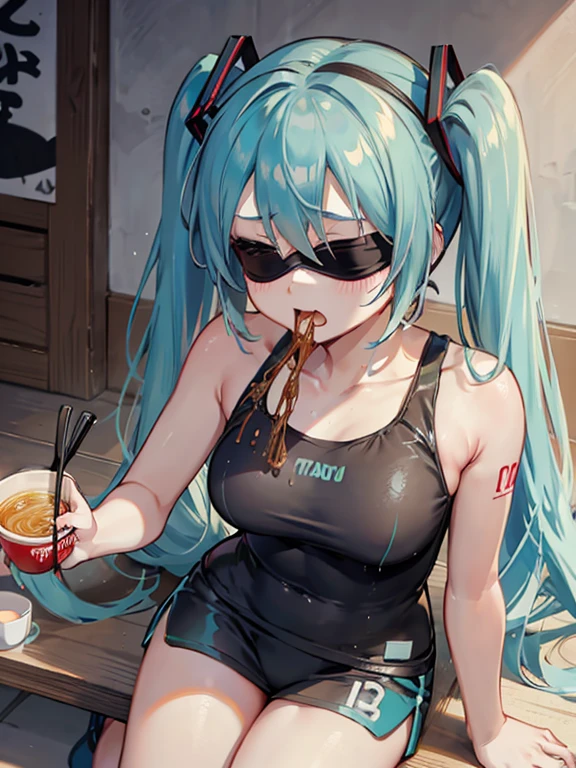 Hatsune Miku,blindfold,Eat ramen,Training Gym