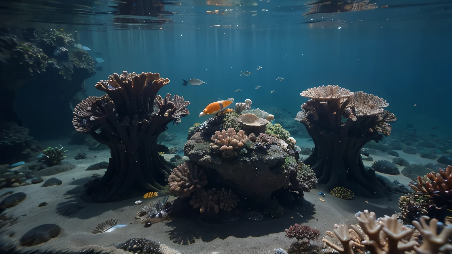 Coral reef ecosystem with plastic pollution Generative AI image
