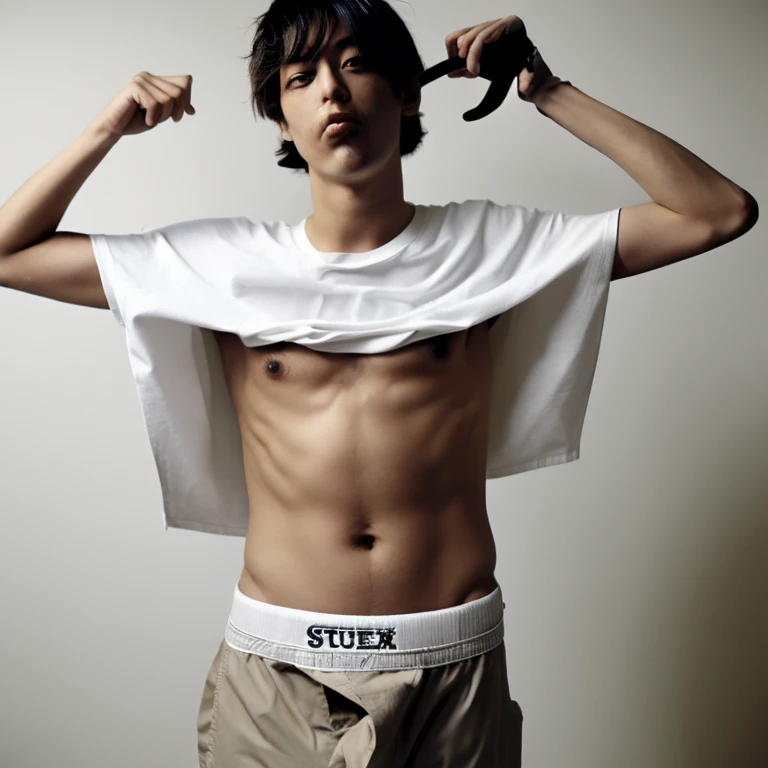 Roll up our shirt, Japanese cool guys, feed us, cool guys, gay session, pinch the fat, fat us, pull up your clothes and show your stomach, grab the fat, We are concerned about my belly sticking out