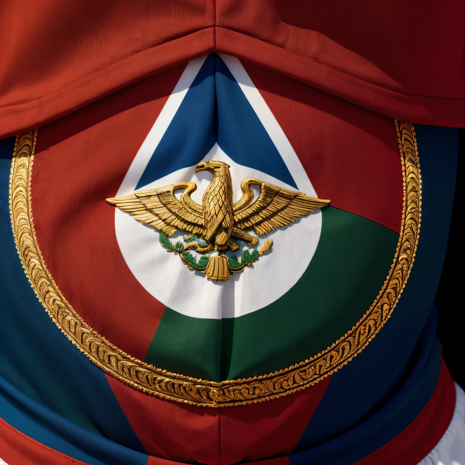 (Masterpiece: 1.1), Cinematic photograph, Flag of Mexico, Vibrant colors, Detailed design, Striking emblems, Golden ratio composition, High contrast, Photorealistic rendering, Ultra-high definition, (16K resolution: 1.3), Sunlit setting, azure sky, Red, green, and white hues, Rich textures, Subtle shadows, Realistic fabric texture, Enhanced saturation, Symbolic meaning, National pride, Patriotic representation, (Photoshop: 1.2), Close-up angle, Intricate details, Authentic colors, Sharp focus, Cinematic depth, Regal presentation, Dr