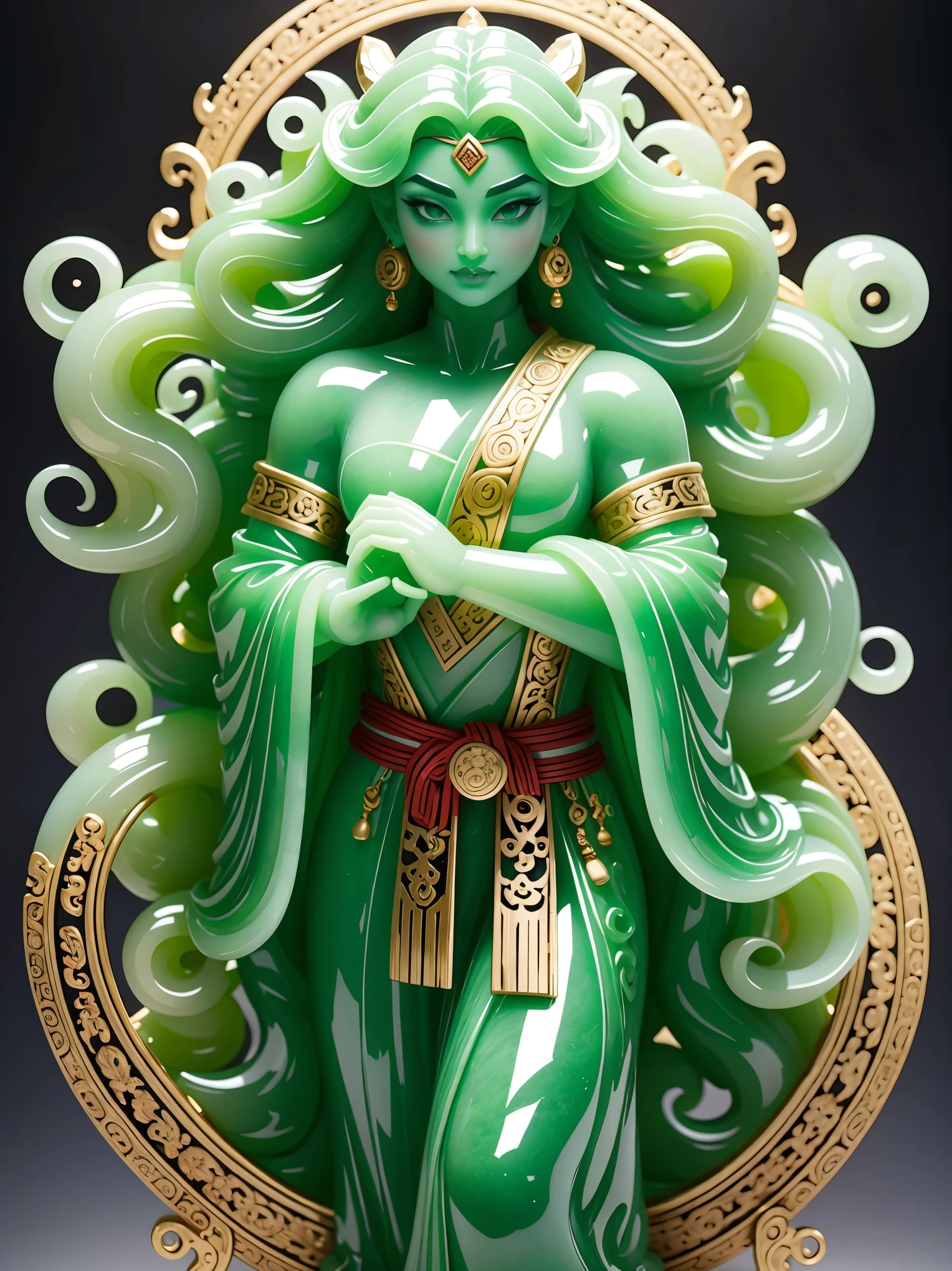 jade,Stone carving style,panoramic,whole body,Wide Angle